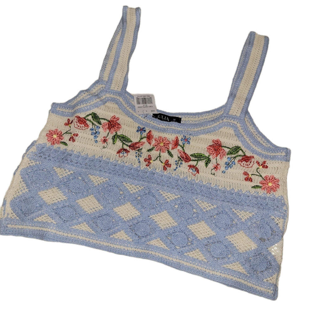 NWT Julia Floral Crochet Crop Tank Top sz M